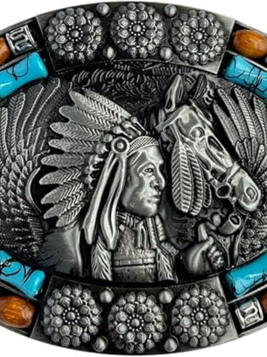 New Western Belt Buckles Rodeo Cowboy Cowgirl Turquoise Indian Feathers main image 4